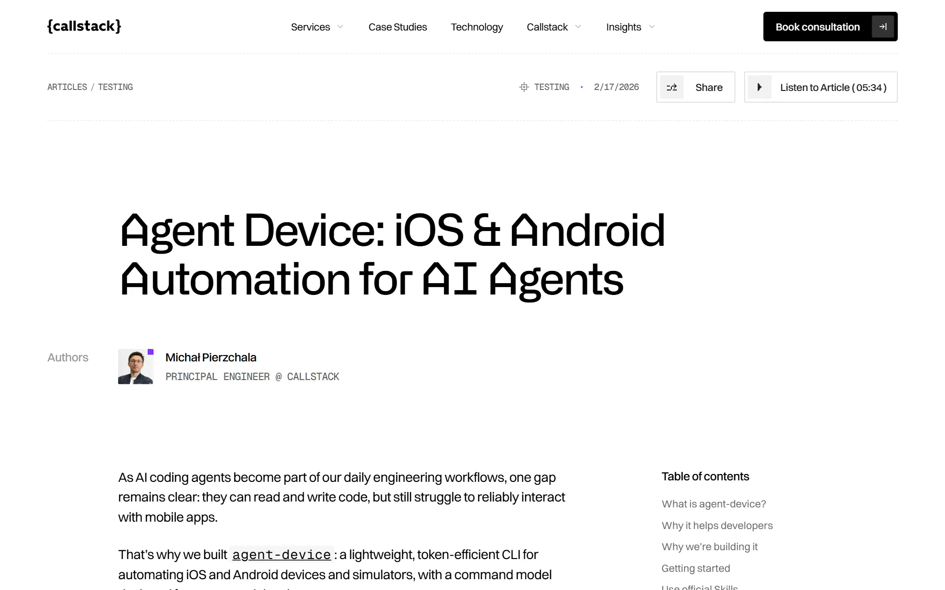 Callstack 공식 블로그 — Agent Device: iOS & Android Automation for AI Agents