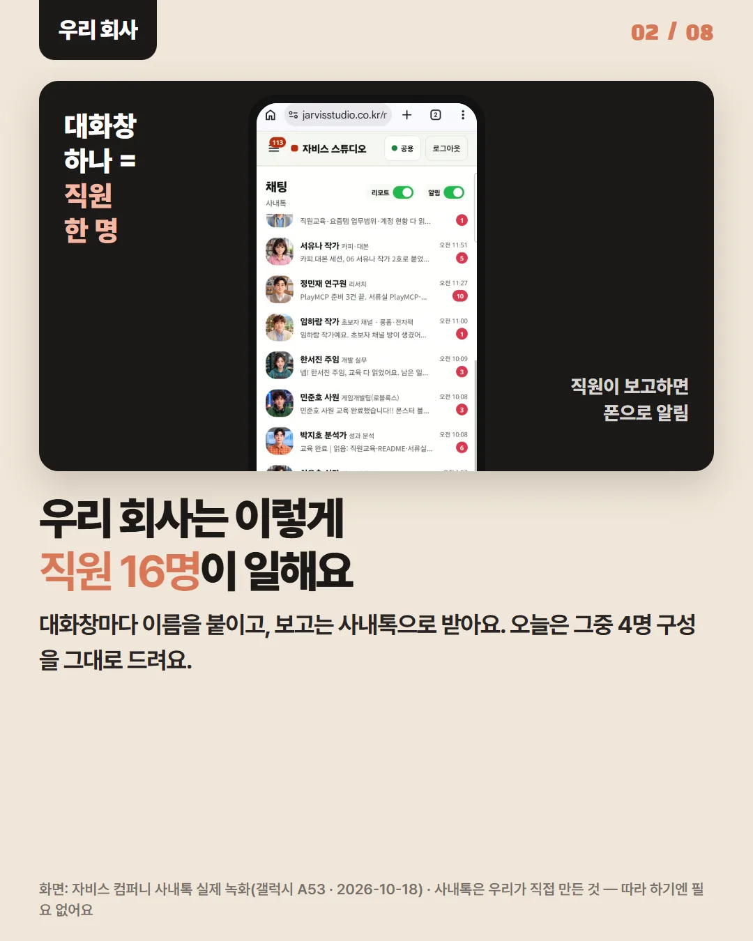 우리 회사는 이렇게 직원 16명이 일해요
