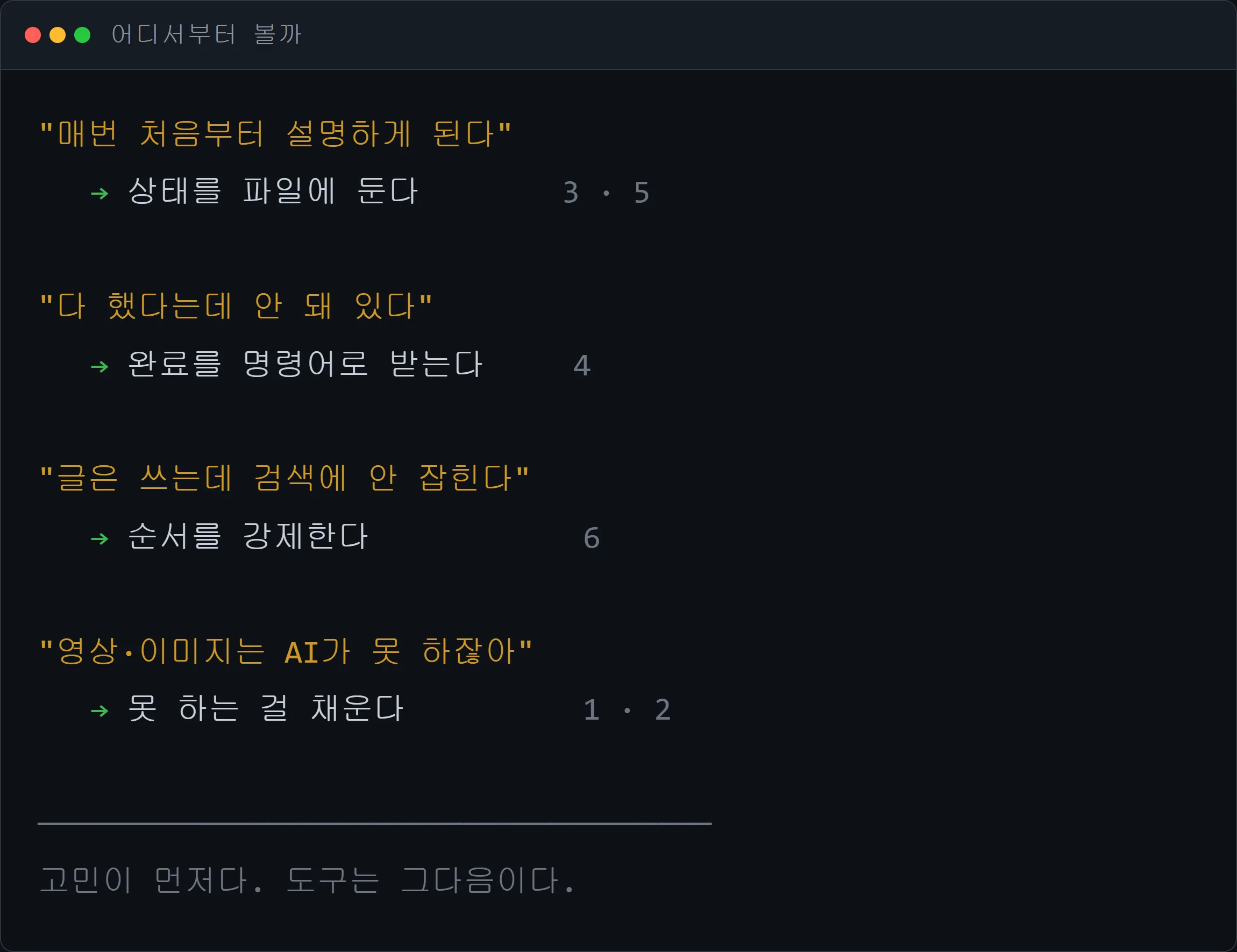 고민별로 어느 편을 볼지 안내하는 지도