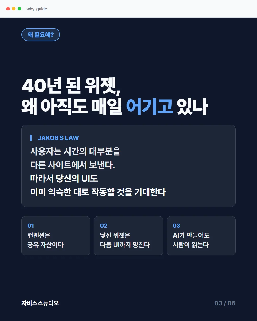 카드뉴스 3/6 — 40년 된 위젯, 왜 아직도 어기고 있나