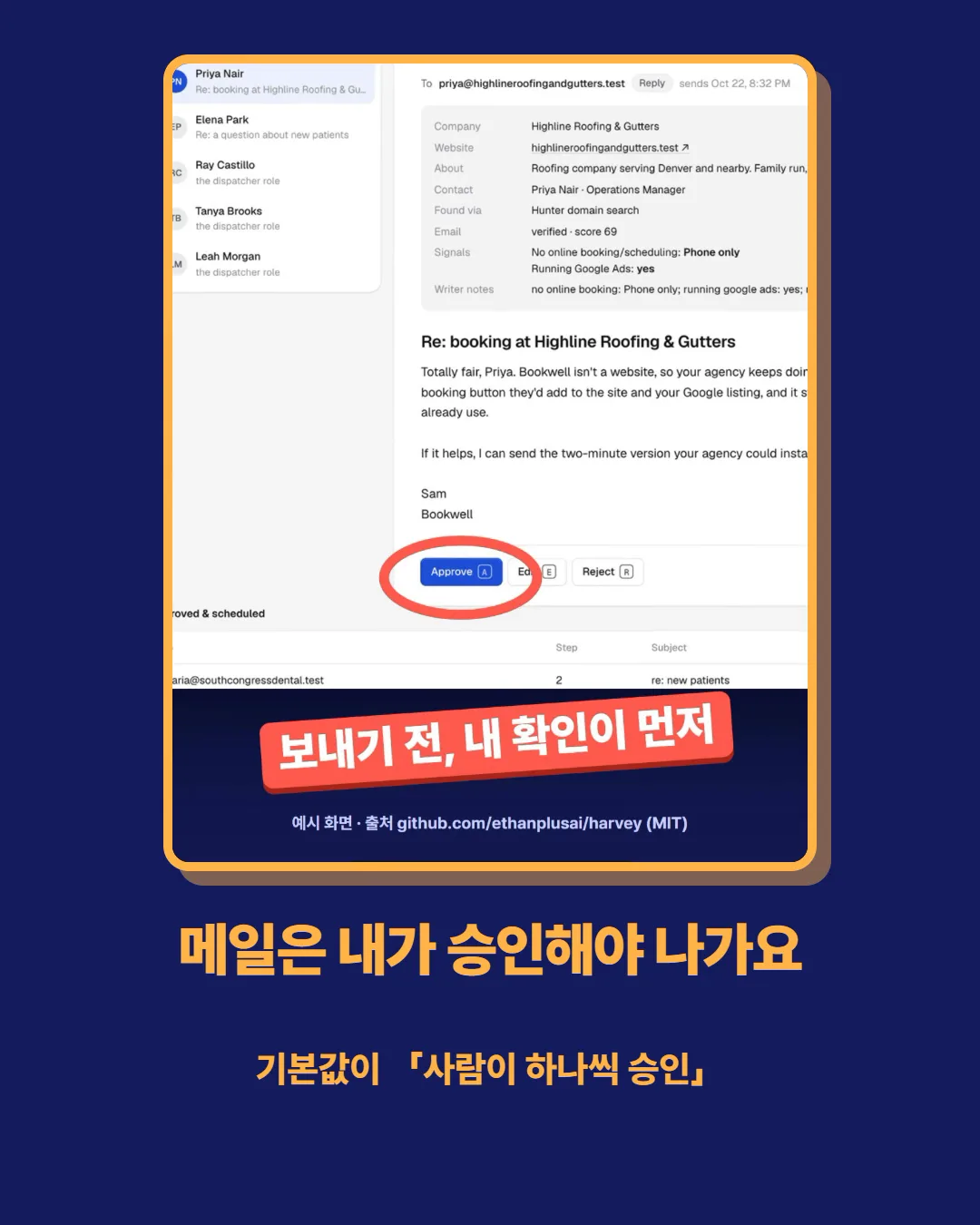 메일은 내가 승인해야 나가요 — 기본값이 사람이 하나씩 승인