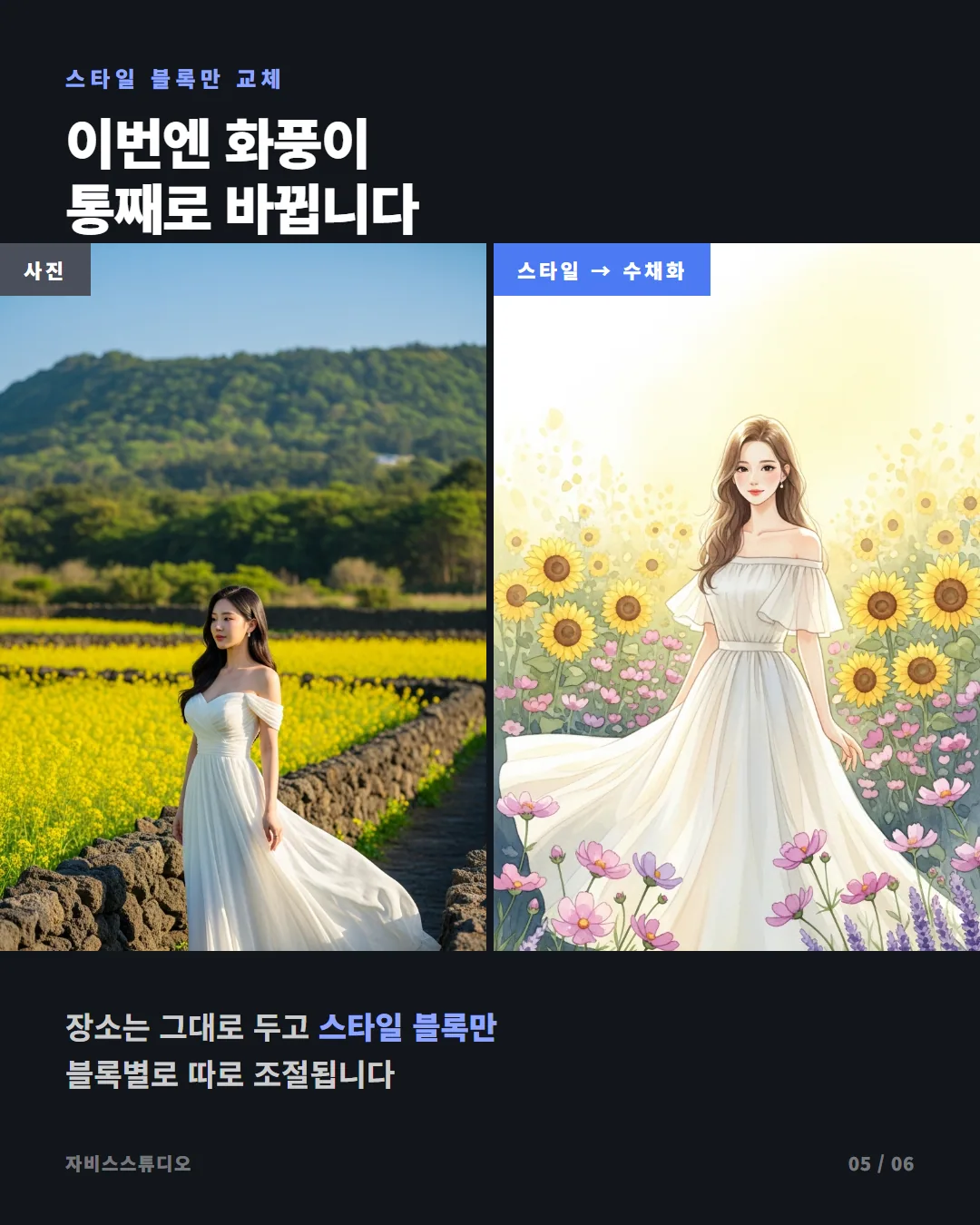 AI 프롬프트 해부도 — 단어 하나만 바꿔도 사진이 달라진다 카드뉴스 5