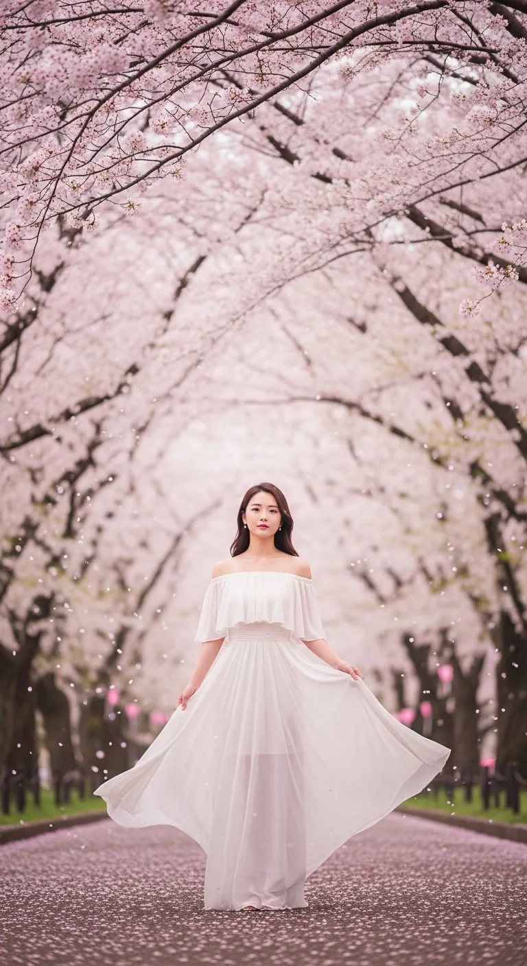 도쿄 벚꽃길 배경으로 변경된 AI 이미지