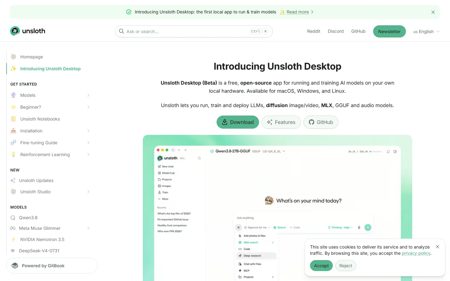 Unsloth Desktop 공식 문서 — 지원 모델 목록