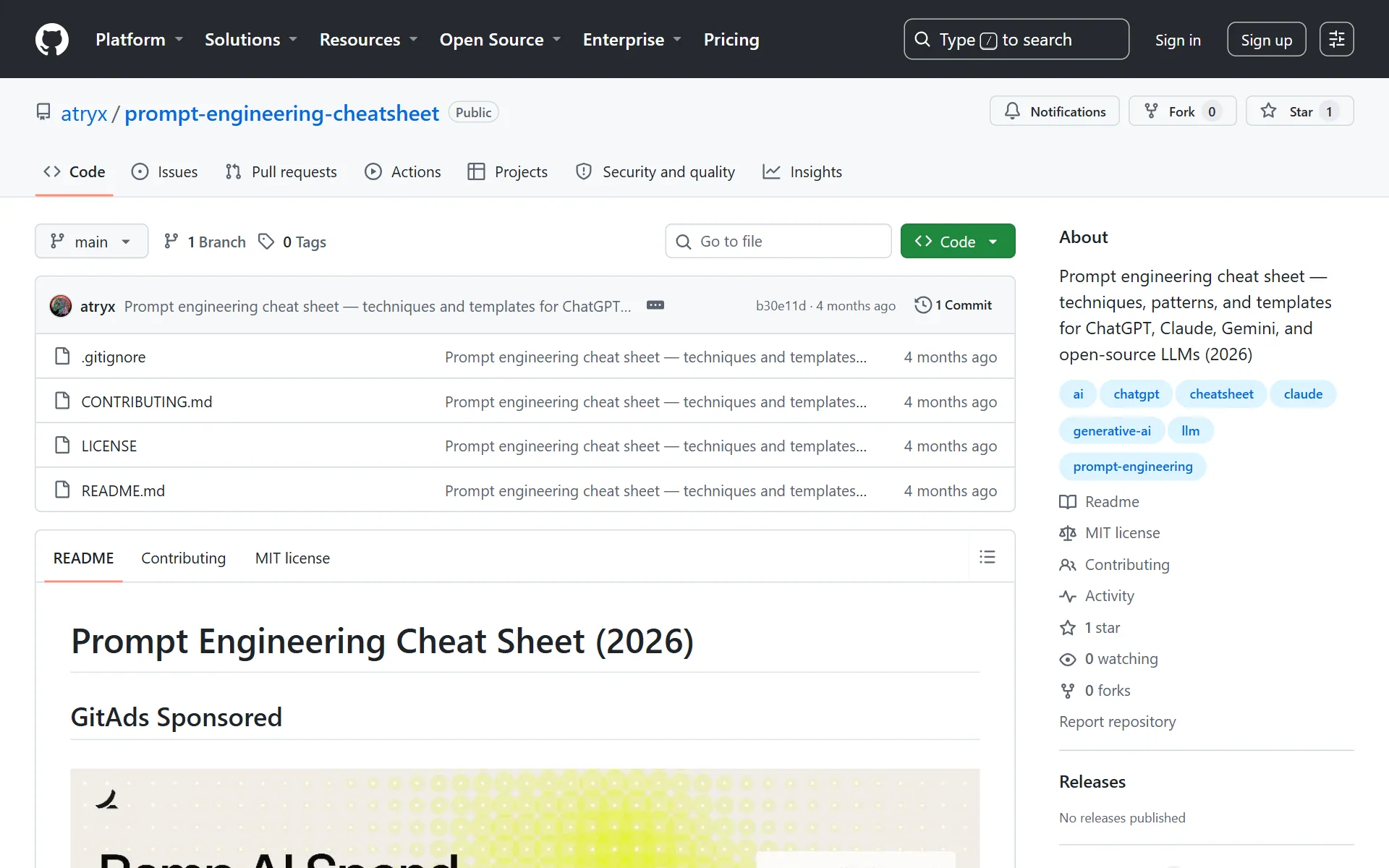 프롬프트 엔지니어링 치트시트 GitHub 저장소