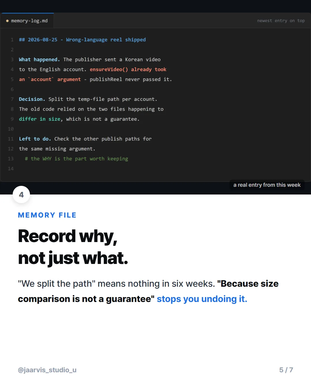 A real entry in memory-log.md